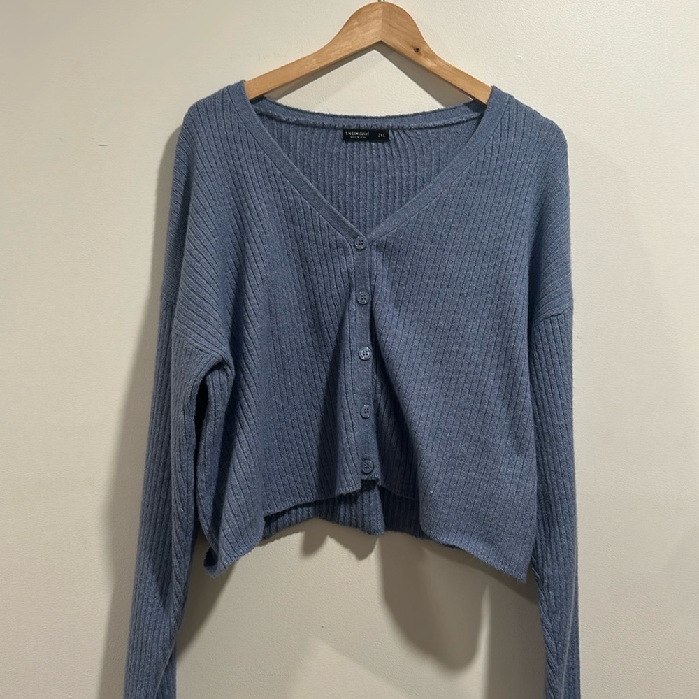Cropped Dusty Blue Cardigan